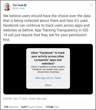 anúncios de atualização de privacidade da apple no Facebook