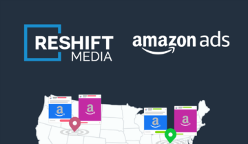 A map of the US with the headline Reshift Media + Amazon Ads